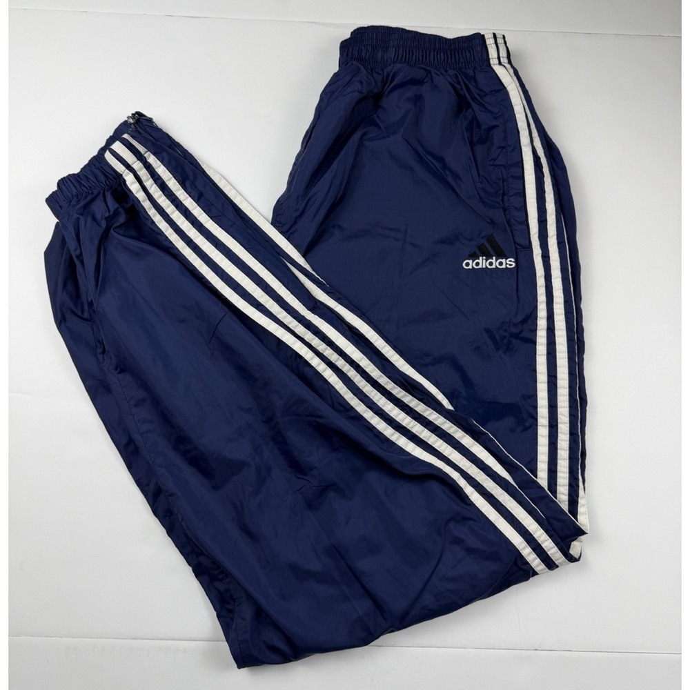 Vintage Y2K Adidas 3 Stripe Windbreaker Track Pants Blue Large with Zip Ankles - Picture 1 of 12